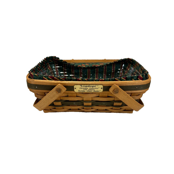 1996 Longaberger Holiday Cheer Basket w/Plaid Liner & Protector 12L x 8W x 4.25H - Picture 1 of 3